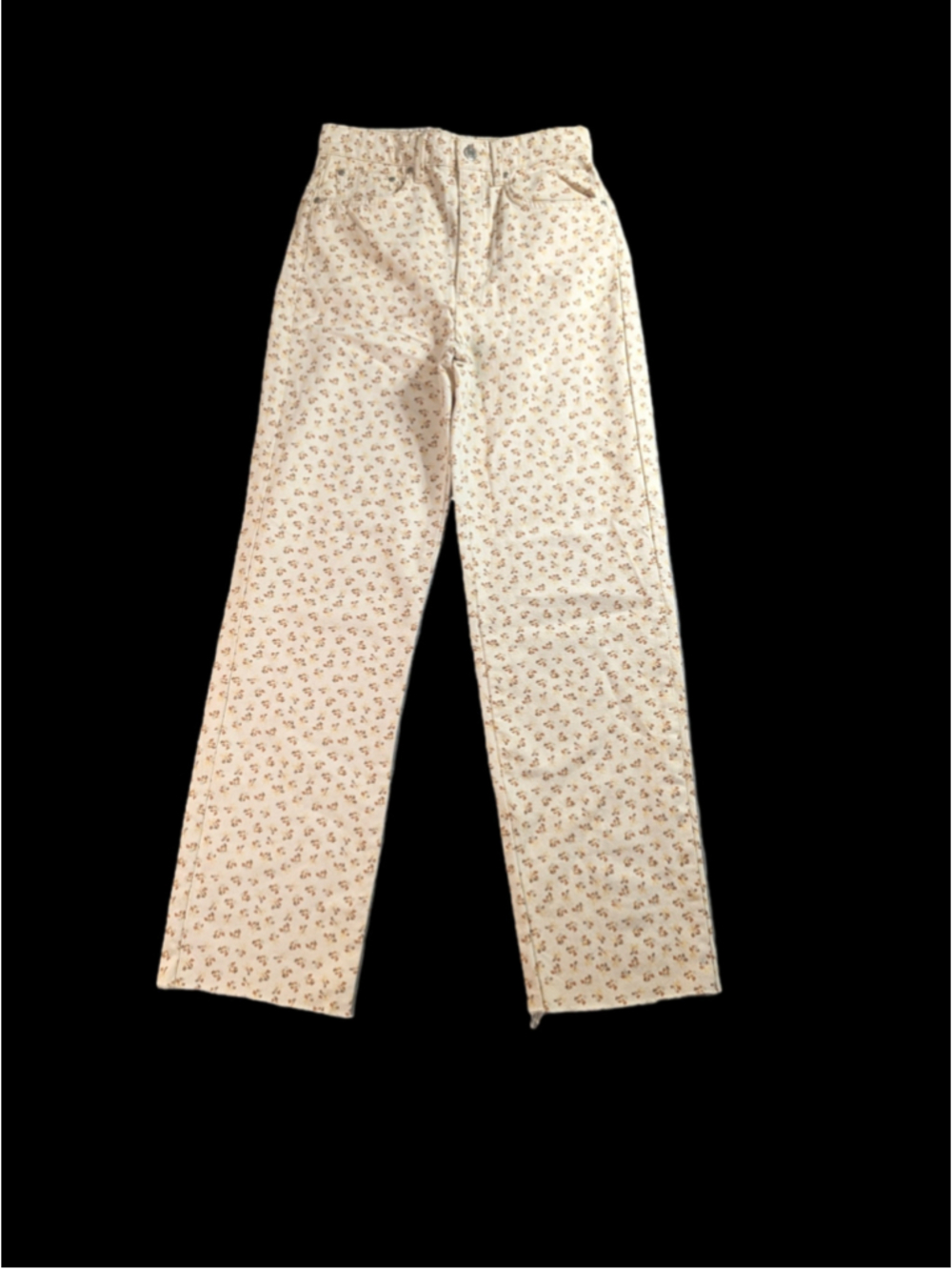 Women's Stradivarius Straight Leg Jeans Size 2 Beige Floral Print